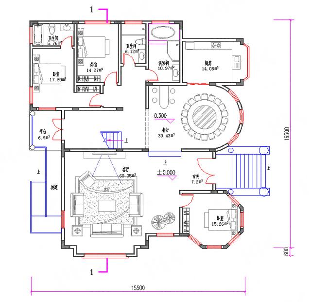 復式三層地中海風格別墅設計圖，豪華大氣