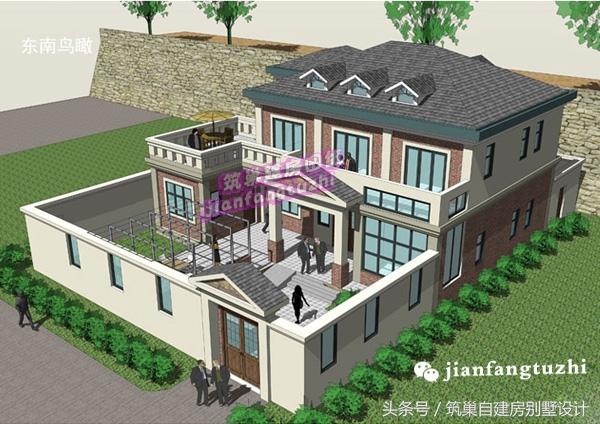 38萬15x15米帶庭院二層簡歐式別墅設計圖，戶型外觀更簡潔、硬朗、更具有現代氣息！