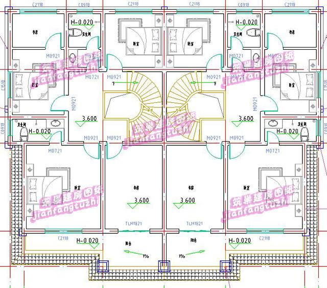 鄉(xiāng)村二層雙拼別墅農(nóng)村兩戶自建房，簡(jiǎn)約美觀。