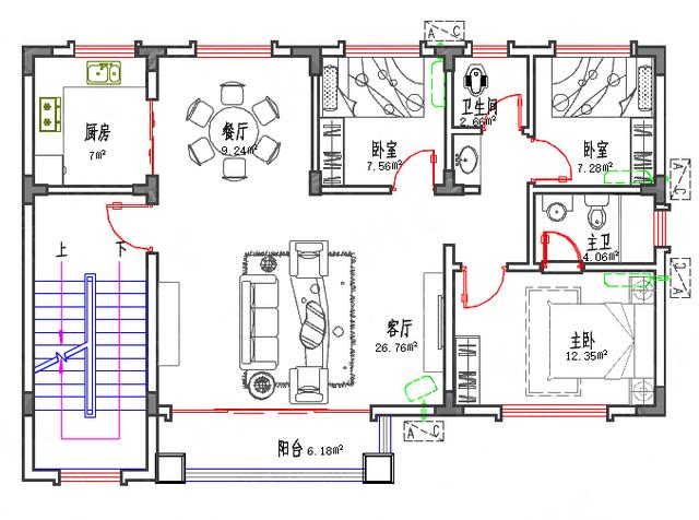 小戶型三層半兄弟戶別墅圖，100㎡32萬3廳3廚9室，帶涼亭。