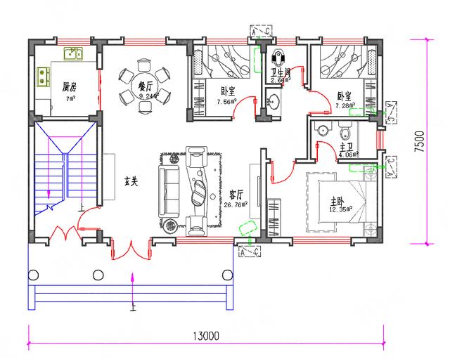 小戶型三層半兄弟戶別墅圖，100㎡32萬3廳3廚9室，帶涼亭。