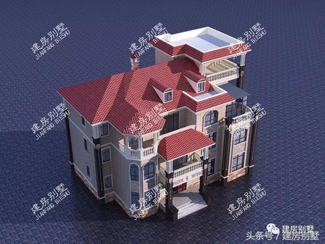 三層豪宅別墅圖，第一棟配開放式車庫，第二棟設電梯井