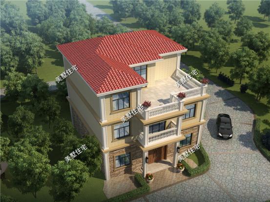 三層別墅圖，12x12米，6室2廳簡歐風，方正的戶型和簡約的外觀。