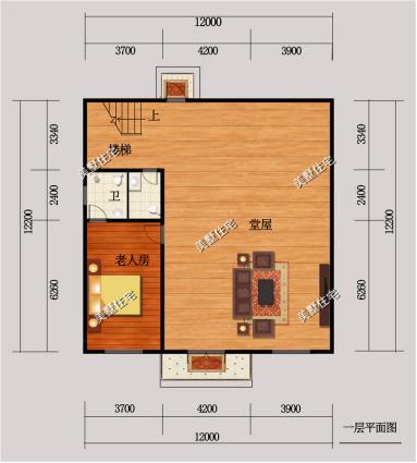 三層別墅圖，12x12米，6室2廳簡歐風，方正的戶型和簡約的外觀。