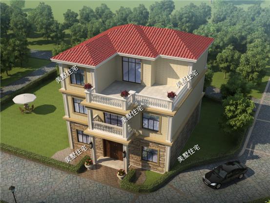 三層別墅圖，12x12米，6室2廳簡歐風，方正的戶型和簡約的外觀。