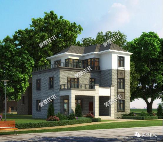 三層新中式別墅圖，12x13米，露臺精致布局實用，簡約大方。