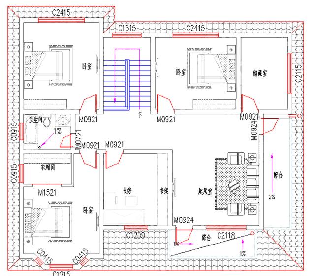 二層自建房，300㎡2廳5室帶走廊堂屋書房。