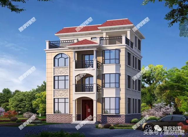 帶飄窗和平屋頂設計的四層豪宅別墅設計圖，建了這么一套好房子，想想都很美好