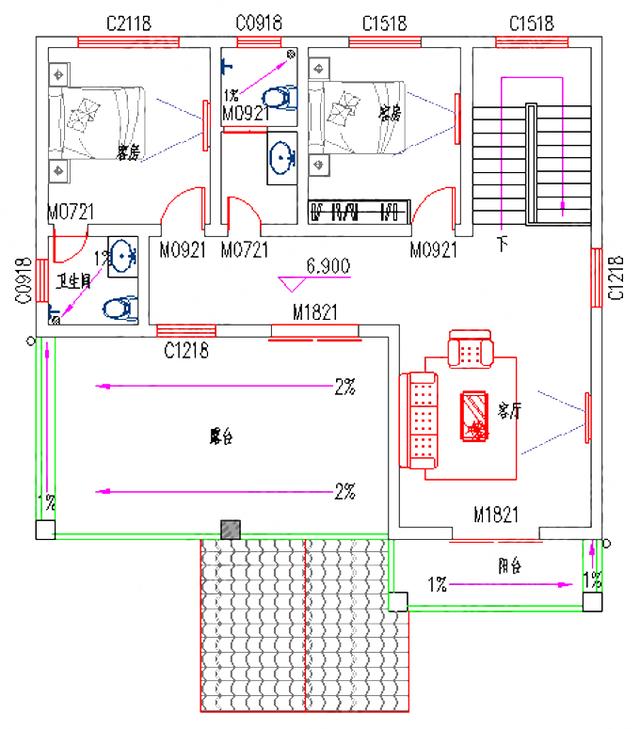 進深12×12米 造價約32萬 帶套間3廳8室三層農村自建房設計圖（附全套Cad施工圖）