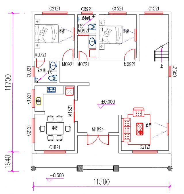 進深12×12米 造價約32萬 帶套間3廳8室三層農村自建房設計圖（附全套Cad施工圖）