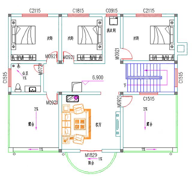 造價38萬14×12米三層3廳10室3衛的別墅設計圖（附全套施工圖），設計圖布局流暢，適合農村大家庭