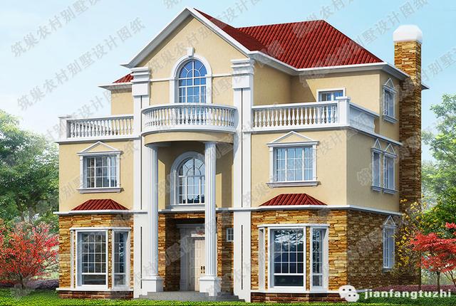 造價38萬14×12米三層3廳10室3衛的別墅設計圖（附全套施工圖），設計圖布局流暢，適合農村大家庭