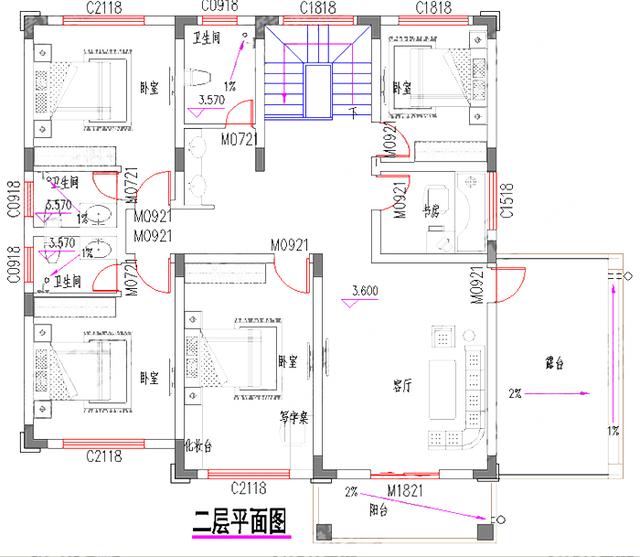30萬占地160平2廳6室6衛帶車庫套間二層農村全套別墅施工圖，大氣又適用，你喜歡這款嗎？