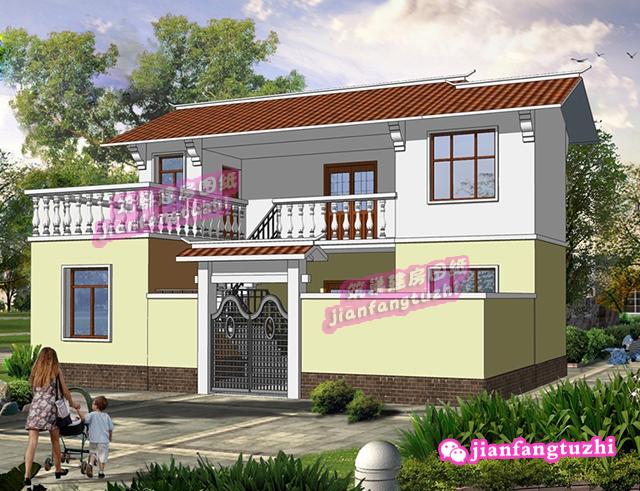 3房3廳的60平方米簡約二層農(nóng)村自建房設(shè)計(jì)圖紙（外樓梯設(shè)計(jì)），房型好看，走動(dòng)也方便