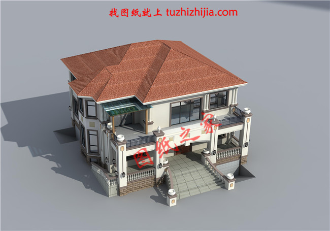 奢華歐式二層樓房設(shè)計(jì)圖，入戶設(shè)有玄關(guān)，一層大窗設(shè)計(jì)