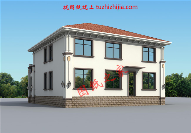 奢華歐式二層樓房設(shè)計(jì)圖，入戶設(shè)有玄關(guān)，一層大窗設(shè)計(jì)