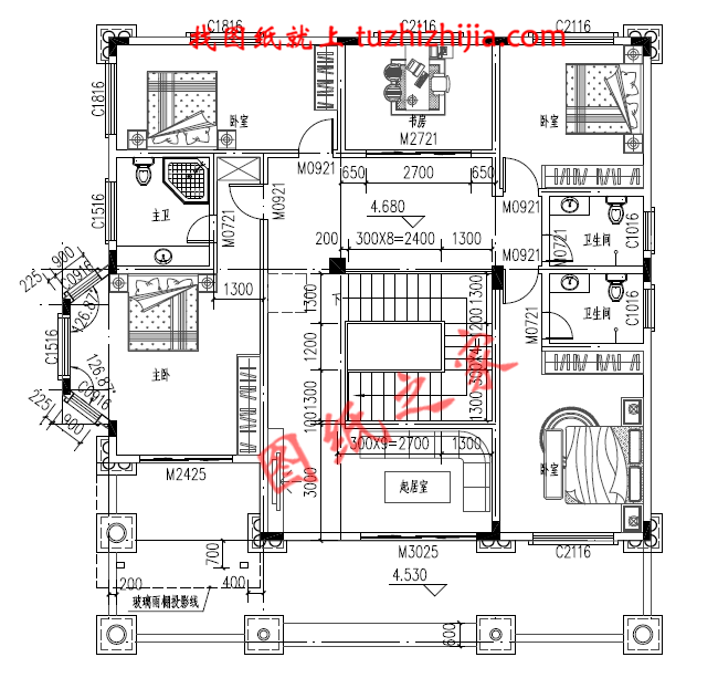 奢華歐式二層樓房設(shè)計(jì)圖，入戶設(shè)有玄關(guān)，一層大窗設(shè)計(jì)