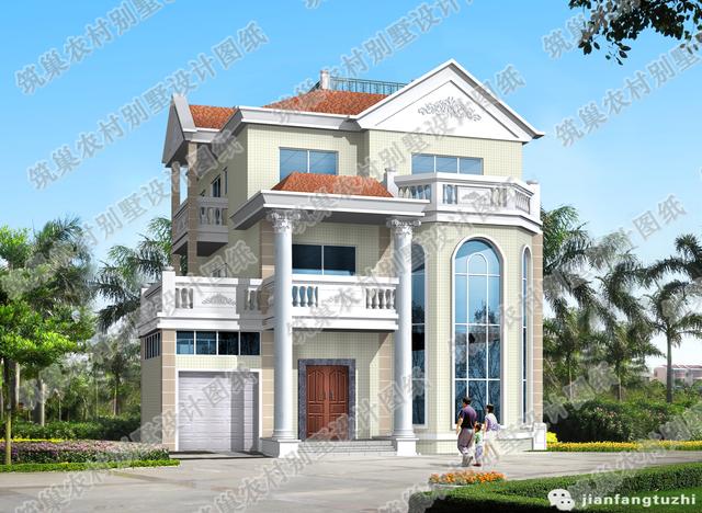 復式三層帶車庫豪華套間別墅設計圖，150㎡2廳8室。