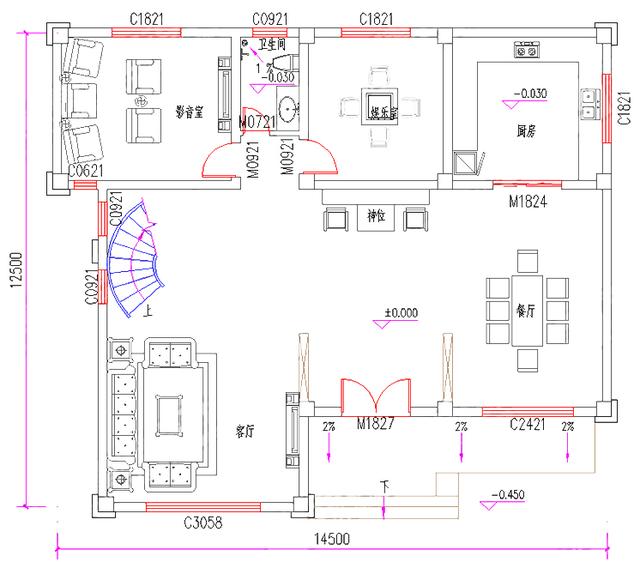三層別墅設計圖，帶神位挑空客廳娛樂室影音室，精美闊氣，主體40萬！