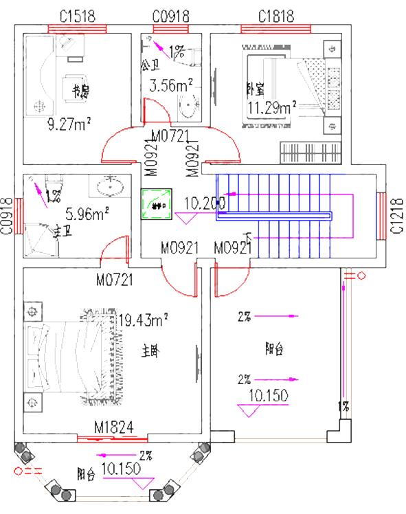 復式三層別墅設計圖，占地100㎡，2廳5臥帶棋牌室休閑廳，結構設計獨特新穎。