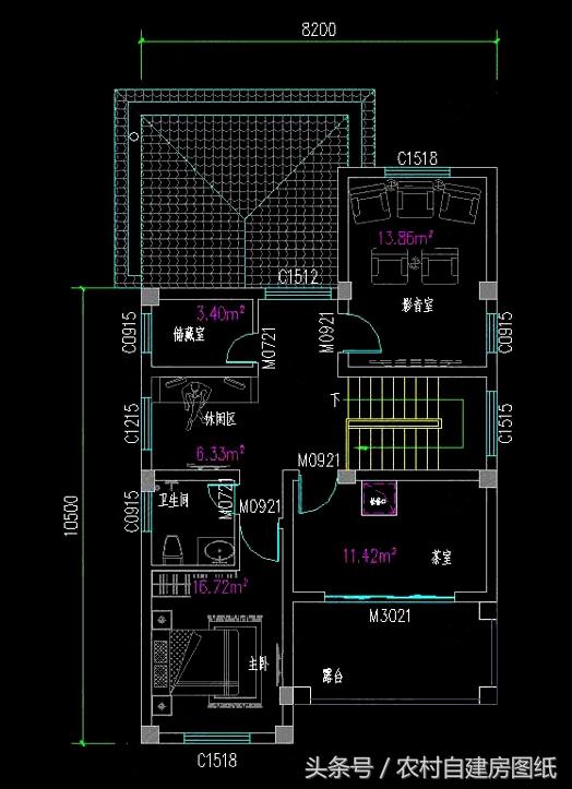 二層半農村自建房，8X16米，帶車庫布局好，又舒適實用有面子。