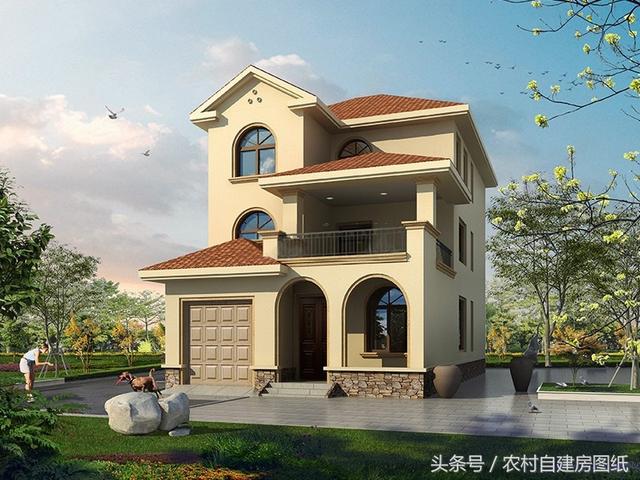 二層半農村自建房，8X16米，帶車庫布局好，又舒適實用有面子。