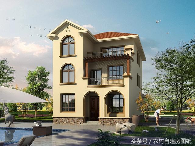 二層半農村自建房，8X16米，帶車庫布局好，又舒適實用有面子。