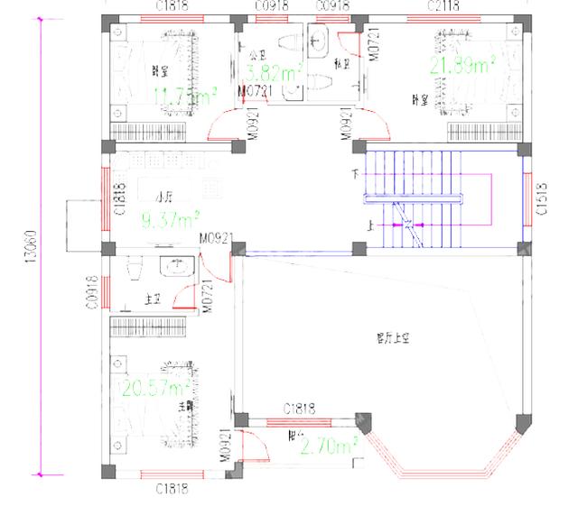 四層農村別墅設計圖，12×13米，4廳10室帶挑空客廳+老人房+套房。