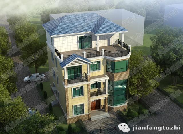 四層農村別墅設計圖，12×13米，4廳10室帶挑空客廳+老人房+套房。