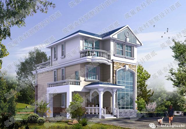 復式三層歐式別墅設計圖，2廳6臥130㎡帶車庫健身房休閑廳，造價30萬。