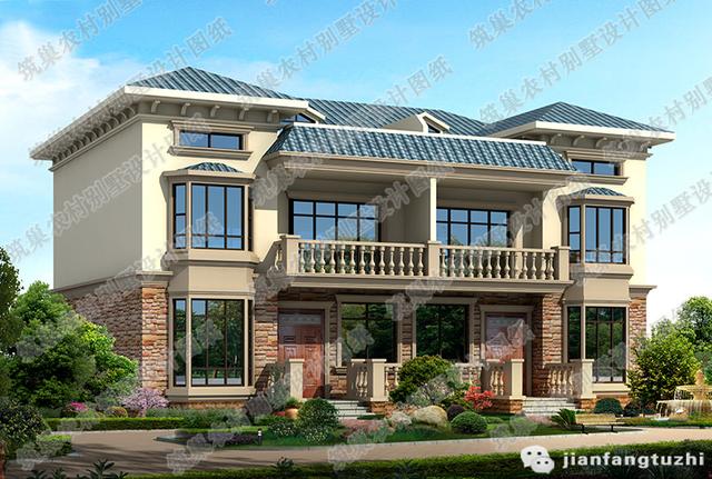 5款農村聯排雙拼兄弟合建房：三層別墅設計圖，16×12米，造價50萬。