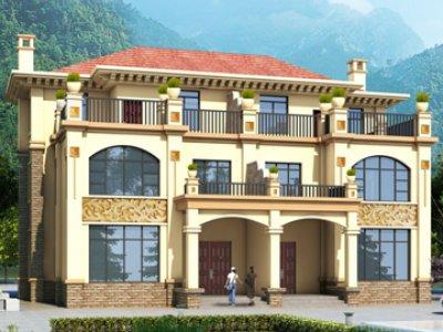 5款農村聯排雙拼兄弟合建房：三層別墅設計圖，16×12米，造價50萬。