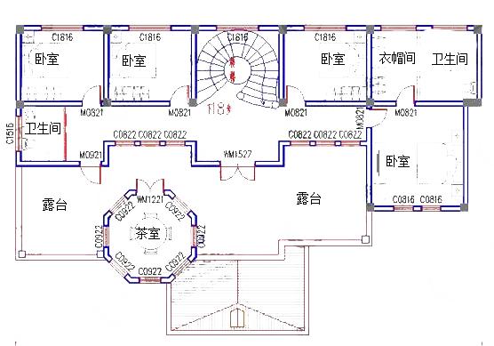 三層復式農村設計別墅圖，1廳13室，14*15米，造價50萬，旋轉樓梯+茶室+豪華房。