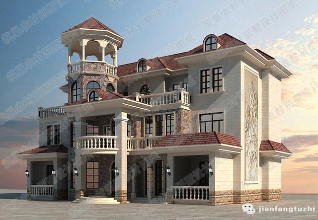 三層復式農村設計別墅圖，1廳13室，14*15米，造價50萬，旋轉樓梯+茶室+豪華房。