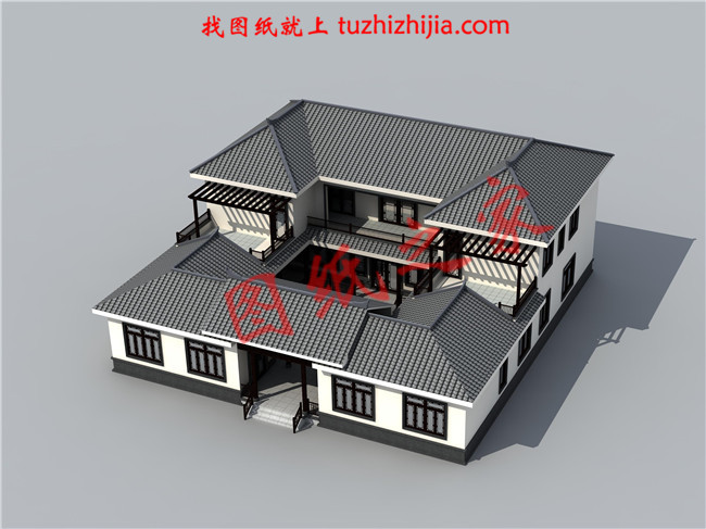 二層小型簡單四合院設計圖，戶型方正，左右對稱，傳統文化的傳承