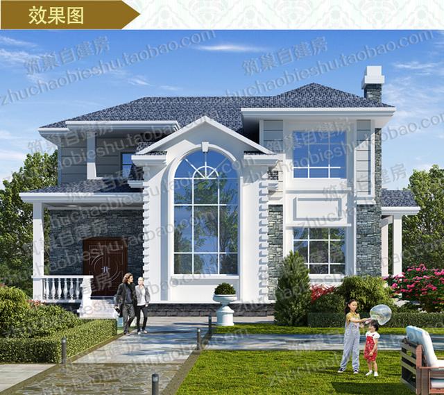 二層別墅設計圖，1廳5臥，造價30萬，挑空客廳+套房。