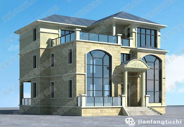 14×14米復式三層私家別墅設計圖，2廳4臥，帶奢華套房+雙落地窗，造價43萬