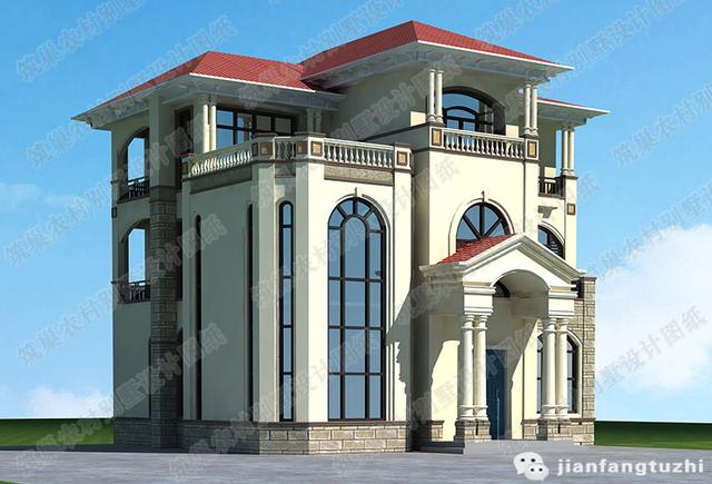 三層獨棟別墅設計圖，2廳8臥，地下車庫+挑空客廳+豪華主臥，造價42萬