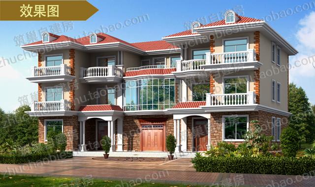 三層奢華雙拼聯排兄弟別墅設計圖，24×14米，單戶有3廳5臥，造價80萬