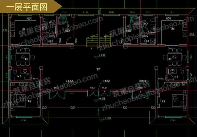 三層奢華雙拼聯排兄弟別墅設計圖，24×14米，單戶有3廳5臥，造價80萬