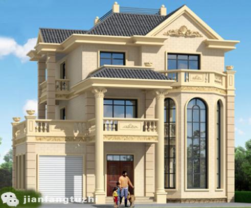 高貴大氣三層別墅設計圖，造價約40萬2廳7臥帶車庫+旋轉樓梯+挑空客廳+套間+落地窗