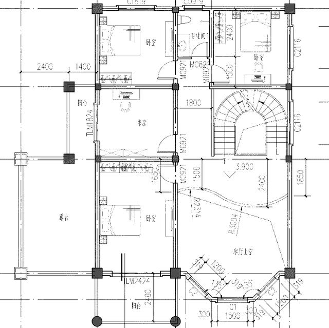高貴大氣三層別墅設計圖，造價約40萬2廳7臥帶車庫+旋轉樓梯+挑空客廳+套間+落地窗