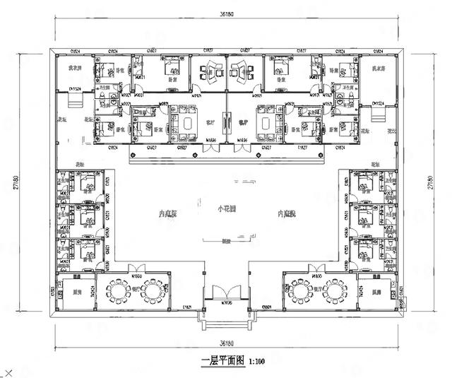 一層四合院自建房設計圖，給人一種傳統(tǒng)、懷舊、優(yōu)雅的感覺，蘊含著深刻的文化內(nèi)涵，是中華傳統(tǒng)文化的載體