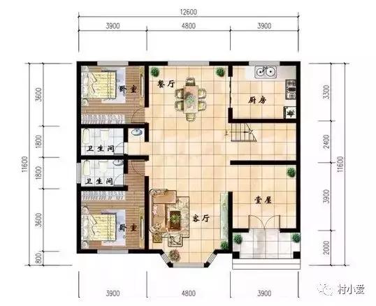 挑空+大落地窗別墅設計圖，12.6X11.6米，外觀造型時尚美觀，讓人居住更舒心