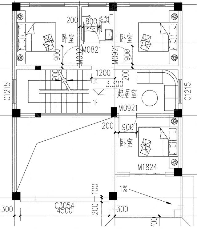 小戶型三層自建房設(shè)計圖，3廳7臥帶挑空客廳，色調(diào)協(xié)調(diào)，精致小巧