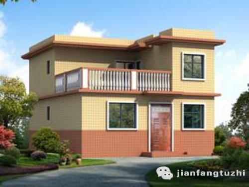 實用型二層平屋頂簡單農村自建房全套設計圖紙，100平方米1廳5臥，施工簡單，戶型簡約