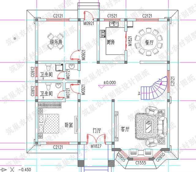 最新三層別墅設計圖，2廳7臥，落地窗+娛樂房+挑空客廳，造價50萬以內，漂亮、美觀、實用