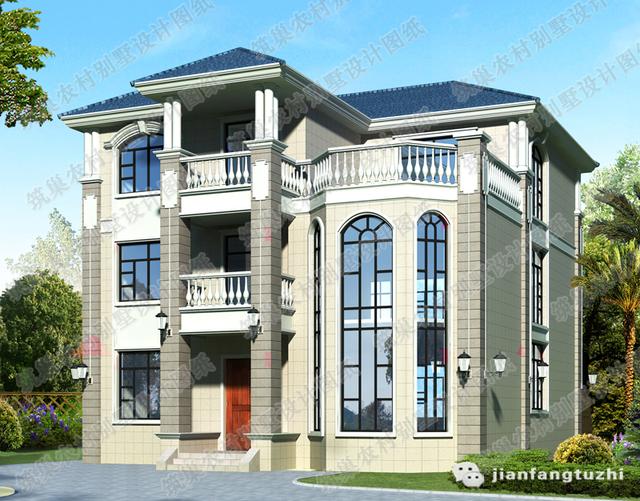 最新三層別墅設計圖，2廳7臥，落地窗+娛樂房+挑空客廳，造價50萬以內，漂亮、美觀、實用