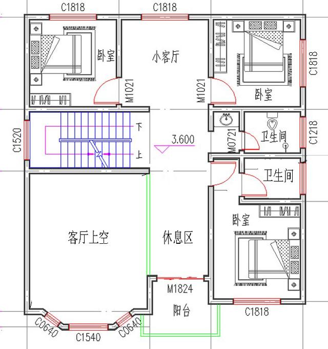 農村二層別墅設計圖：20萬2廳5臥11×12帶挑空客廳，現在年輕人都喜歡的設計方式