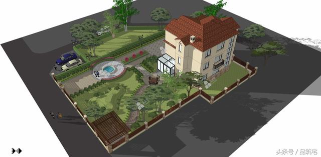 12X10三層西班牙風(fēng)格別墅圖，戶型方正、緊湊實用，有露臺有陽光房有院子，一家共享天倫~